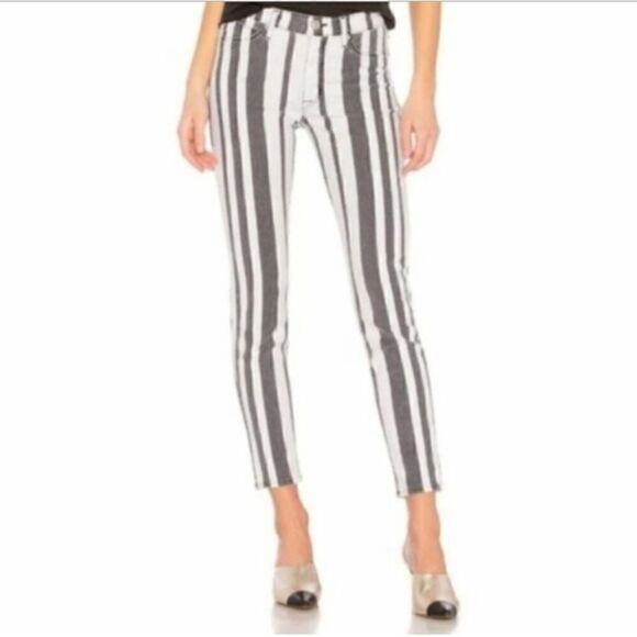 HUDSON High Waist Barbara Super Skinny Ankle Jean Black White Striped - Picture 1 of 13